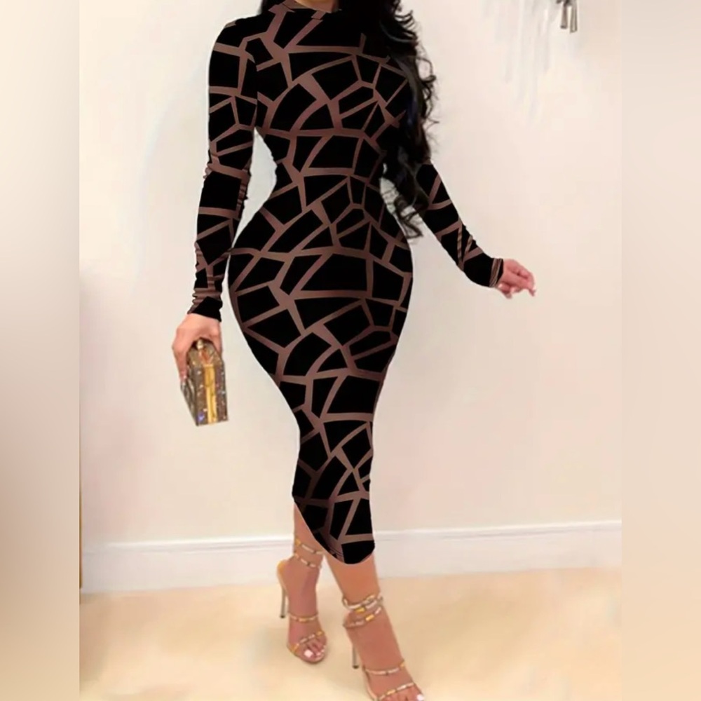 NEW - Polyester And Elastane Jersey Dress With High Neckline, Sensual Print